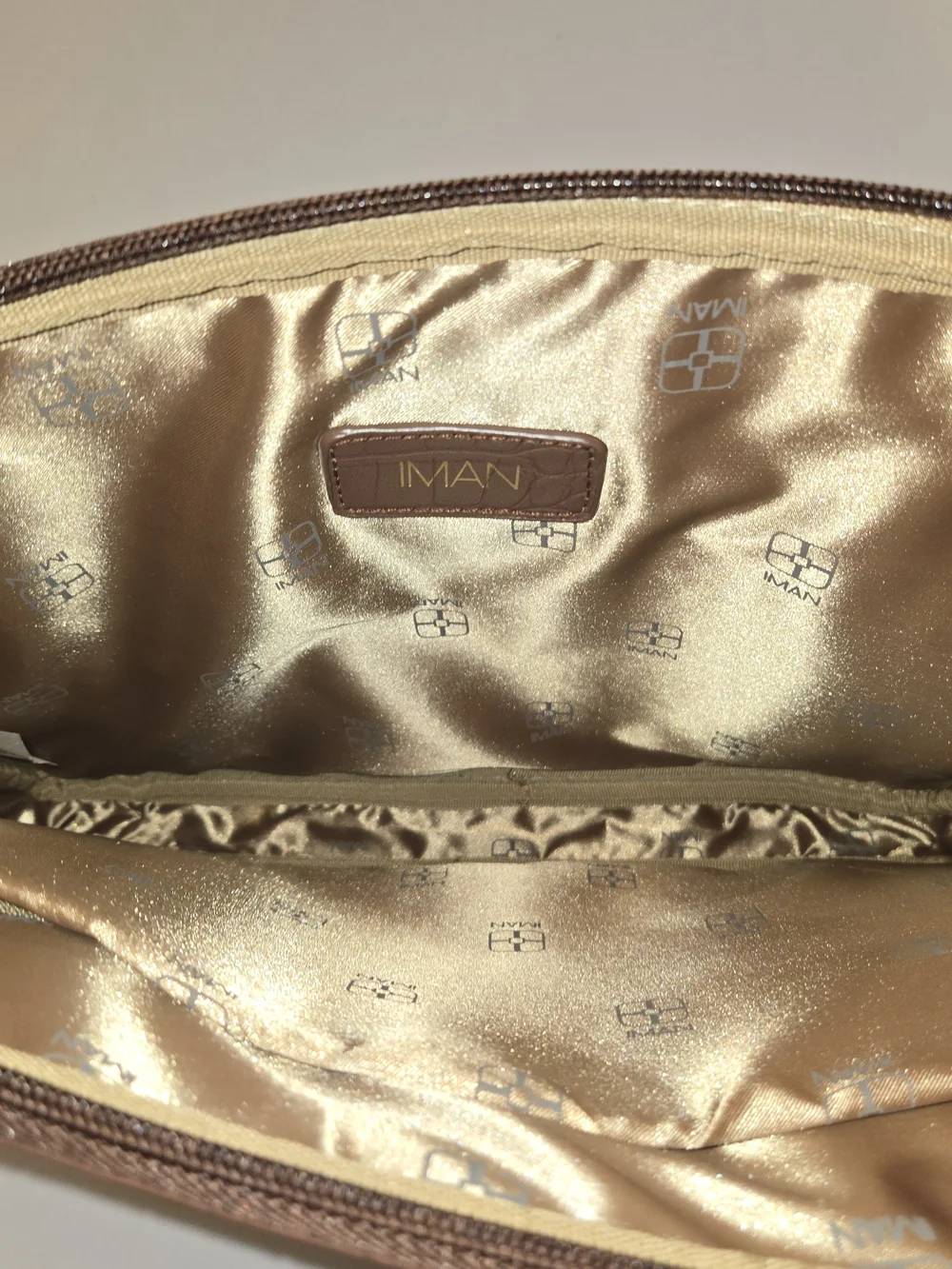 NWT IMAN Global Chic Croco Embossed Tech Pouch Tablet Case Brown Gold Accent